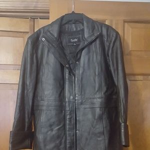 Womans leather jacket with detachable hood
